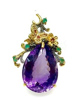 Genuine Amethyst Emerald 14KGP Pendant
